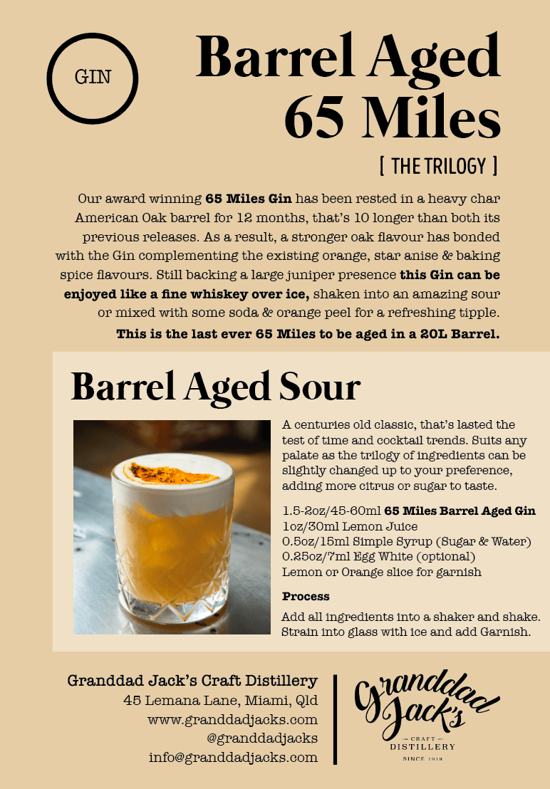 Granddad Jacks Craft Distillery Barrel Aged 65 Miles Gin (January 2020)