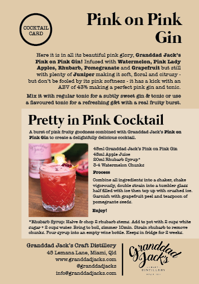 Pink on Pink Gin (May 2020) - Granddad Jack's Craft Distillery